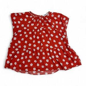 Crosby Red Floral Tiered Babydoll Blouse Size M